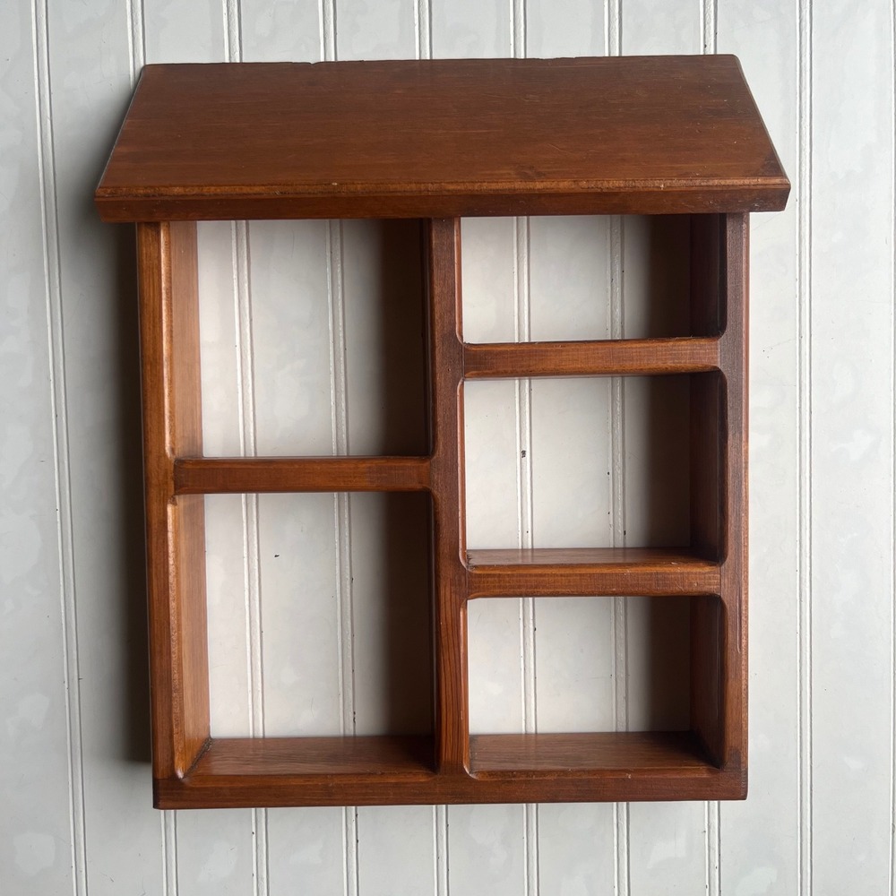 Vintage Wood House Shadow Box Display Shelf 5 Compartment Trinket Curio Cabinet